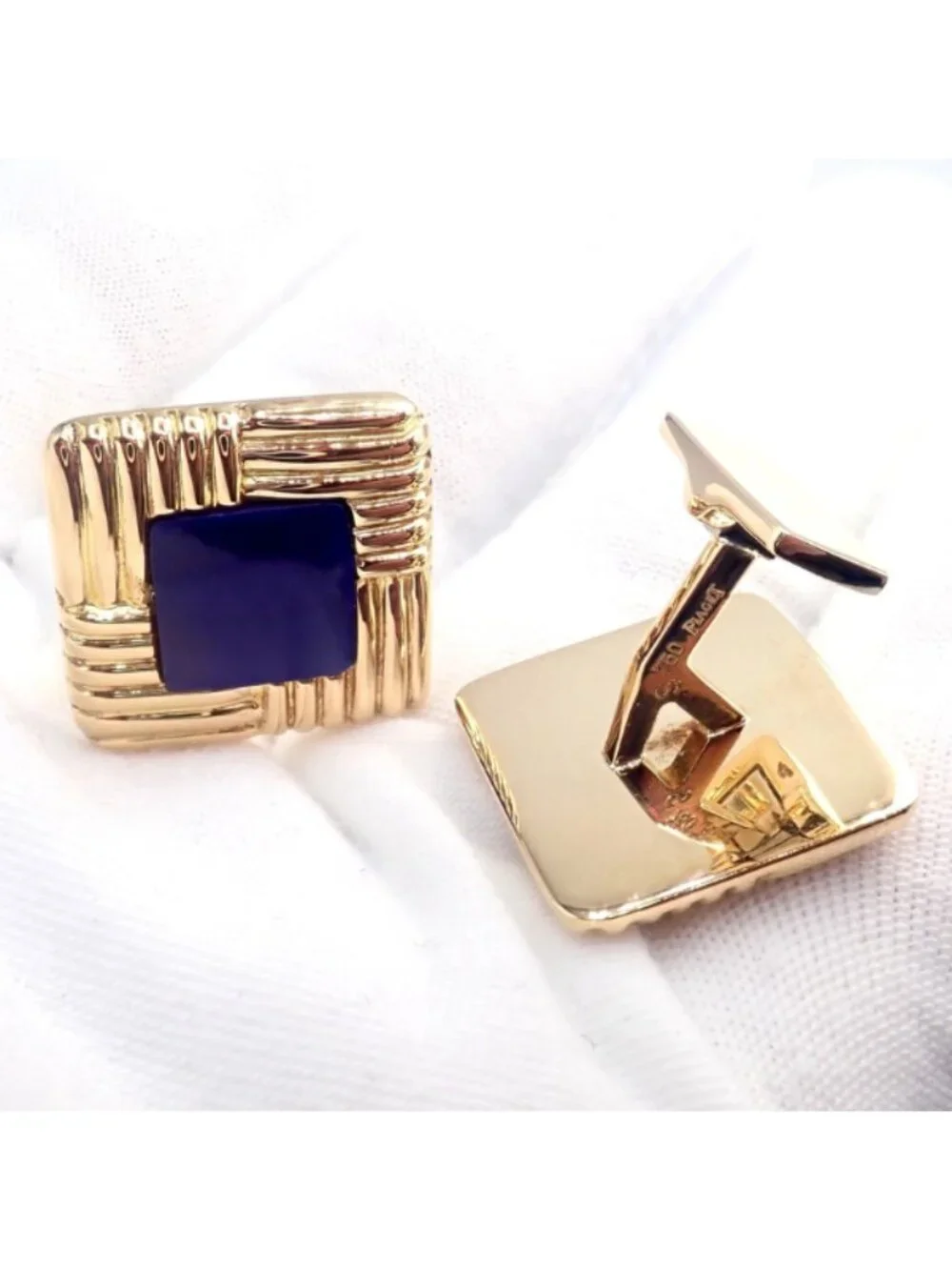 Piaget 18k Yellow Gold Large Lapis Lazuli Rope Square Gold Cufflinks